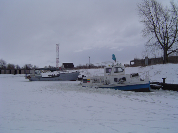 Kylantis Nemuno vanduo išlaisvins iš ledinių gniaužtų ir Rusnės žvejų laivus. (O. Lidžiaus nuotr.)